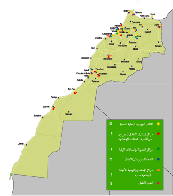 التغطية الترابية الوطنية للعصبة المغربية لحماية الطفولة